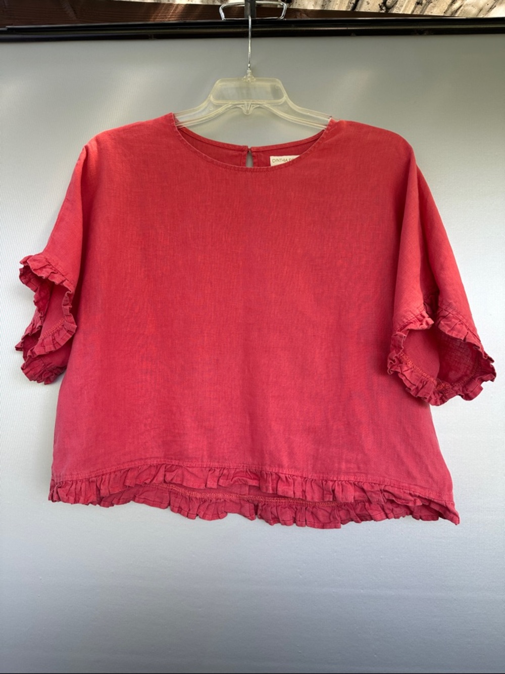 Cynthia Rowley Ruffle-Hem Boxy Top in Coral Size L